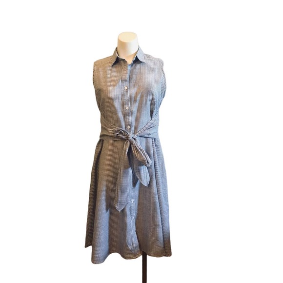 Pintsripe Belted Shirt Dress, Size M - Picture 1 of 9
